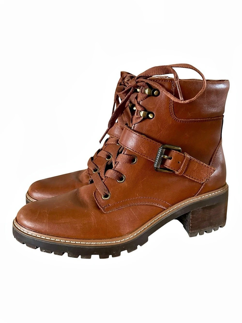 Naturalizer | Leather Ankle Combat Moto Riding Boots Cognac Size 9 Like New